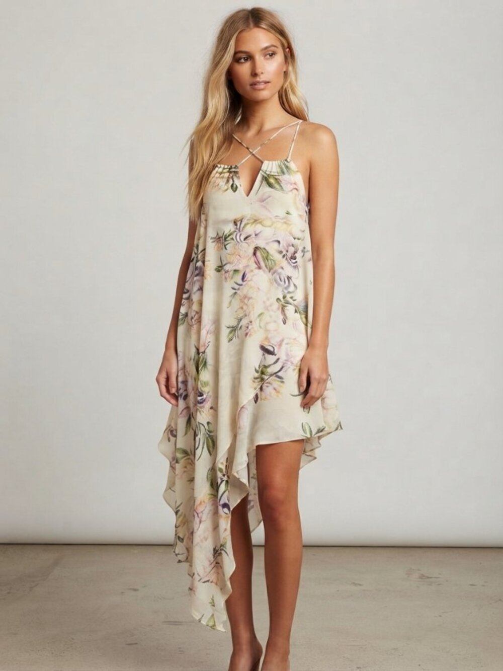Haute Hippie Cream The Waterfall Floral Silk Slip Dress Size XS 39962